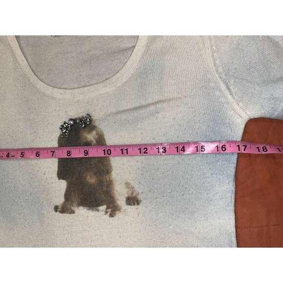 Cache Ivory Rhinestone Cashmere Blend Stretch Puppy Dog Top Women's Size S - Picture 5 of 8